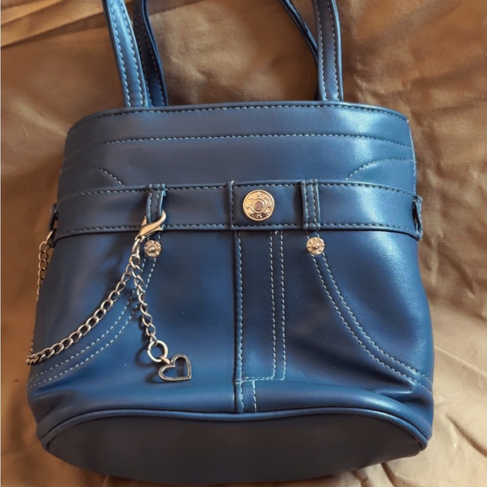 Blue Women's Tote Bag with Heart Charm
